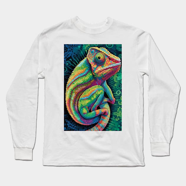 Reptile Lover and Lizard Lover Op Art Chameleon Long Sleeve T-Shirt by Unboxed Mind of J.A.Y LLC 